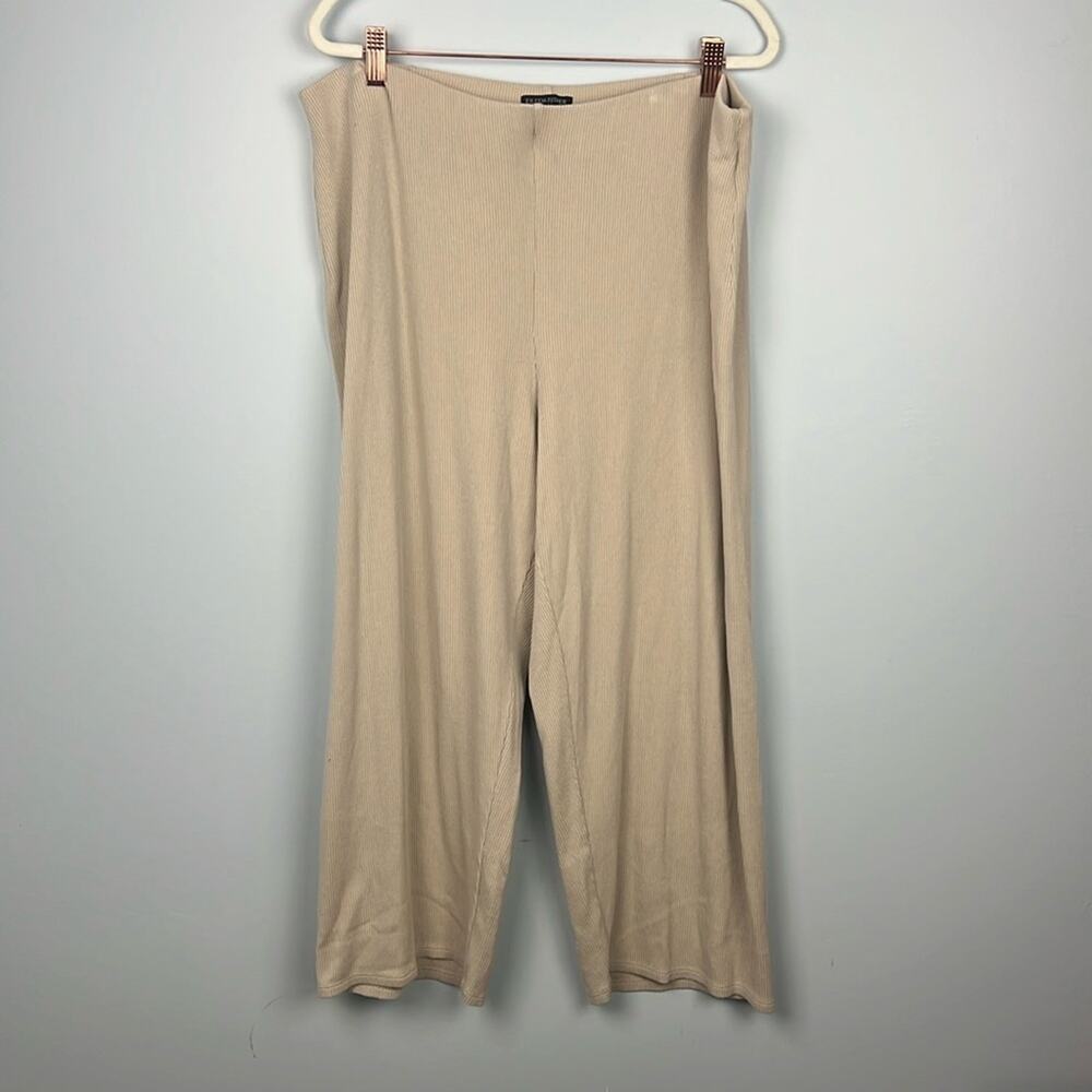 Eileen Fisher XL ribbed knit wide leg crop casual tan pants